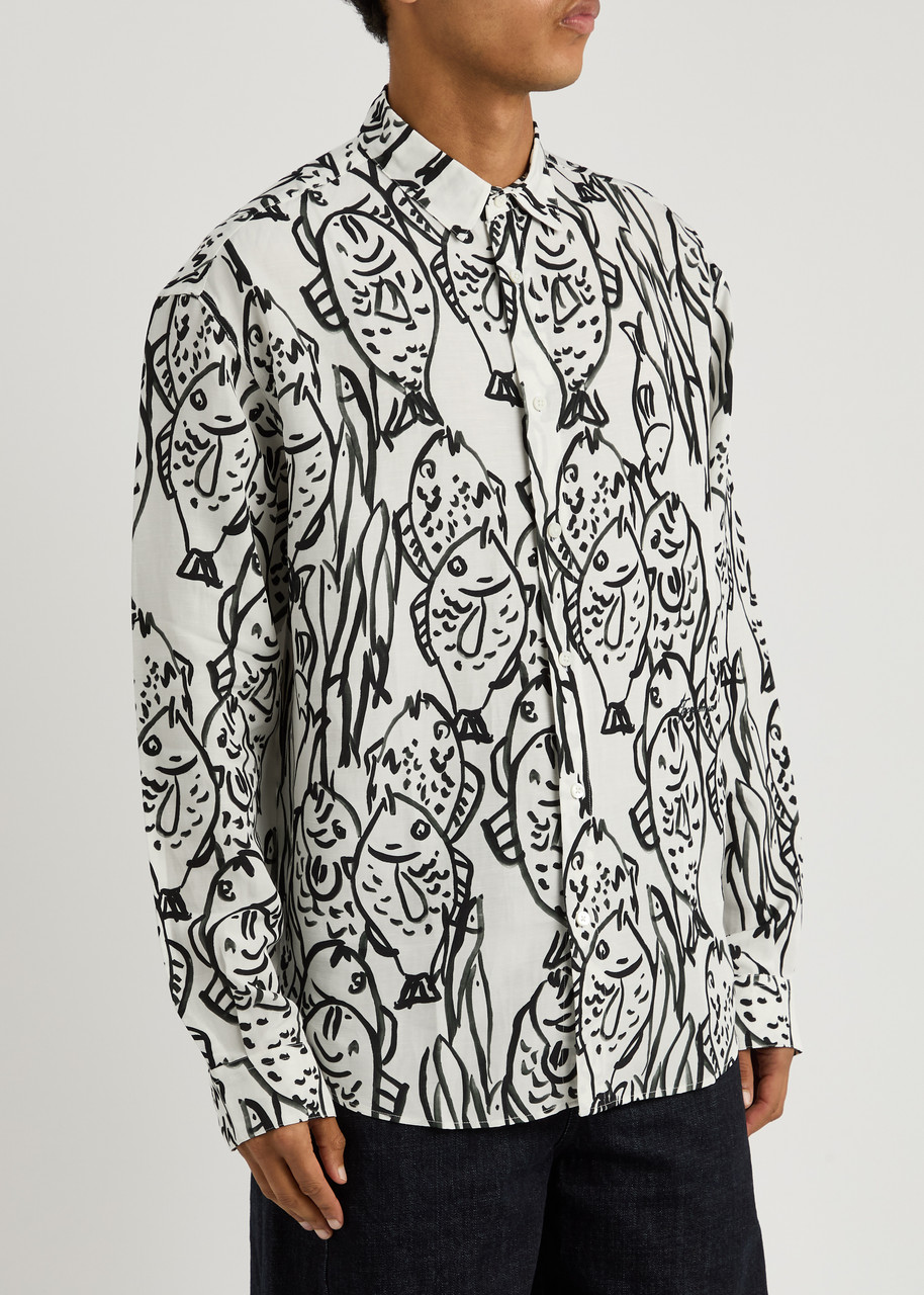 Jacquemus 'la Chemise Simon' White Shirt With All-over Printed Motif In Black And White