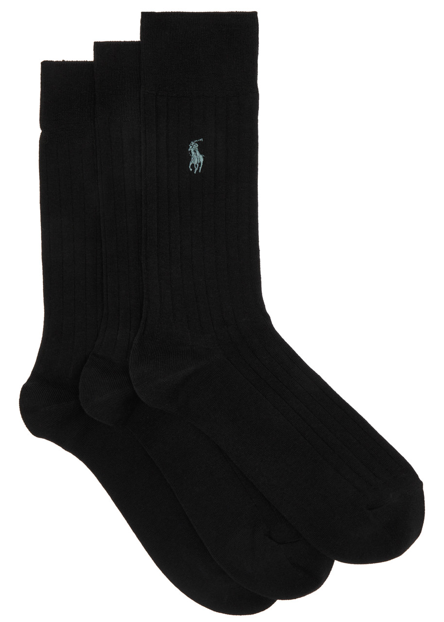Polo Ralph Lauren Logo Cotton-blend Socks In Black