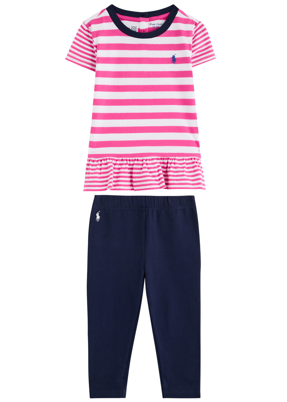 Polo Ralph Lauren Kids Logo Striped Top And Leggings Set In Pink