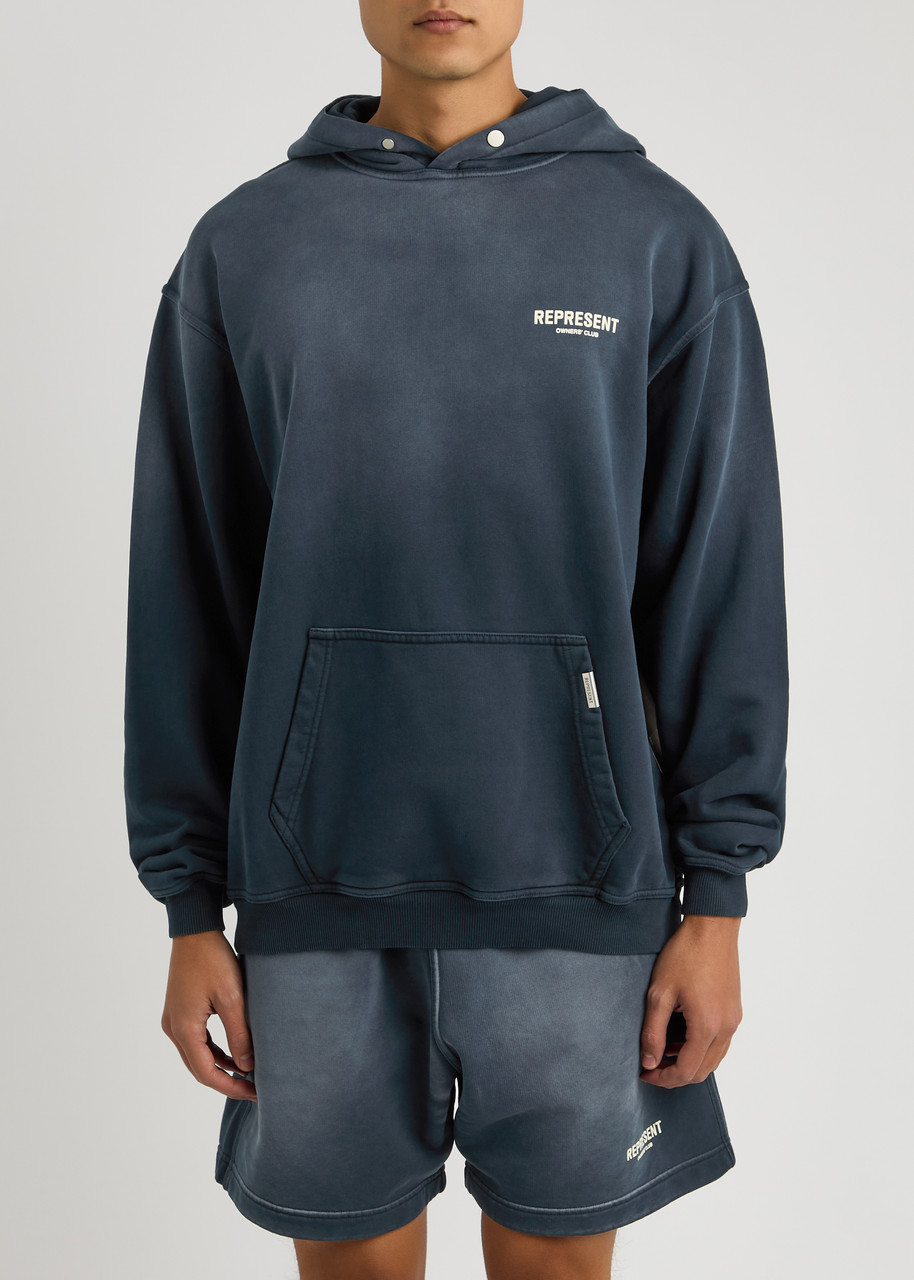 Represent Owners Club Hooded Cotton Sweatshirt In Navy