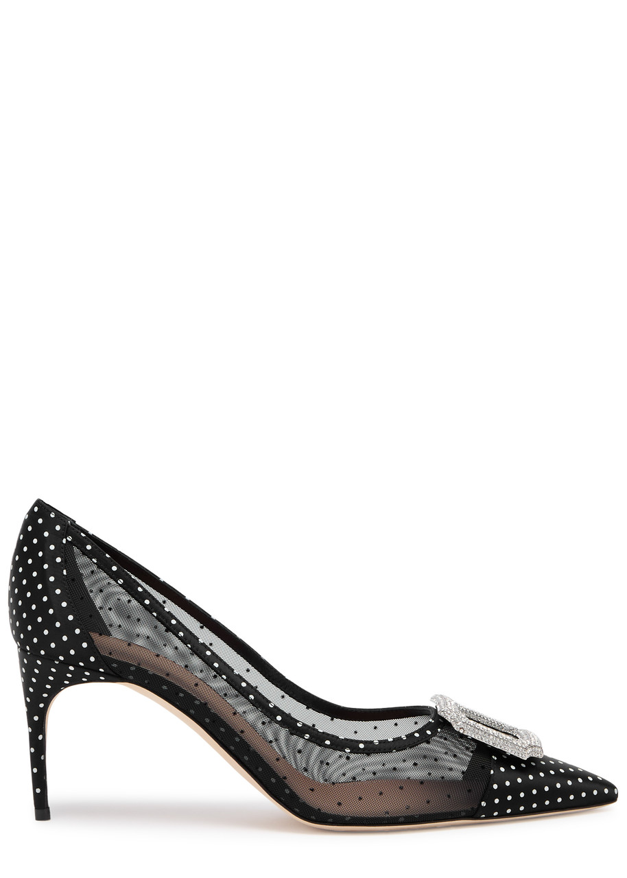 Malone Souliers Monroe 70 Polka-dot Mesh Pumps - Black
