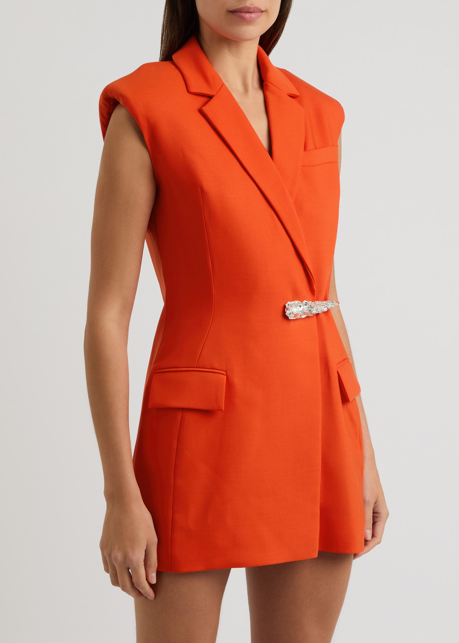 David Koma Sleeveless Stretch-wool Mini Blazer Dress In Orange