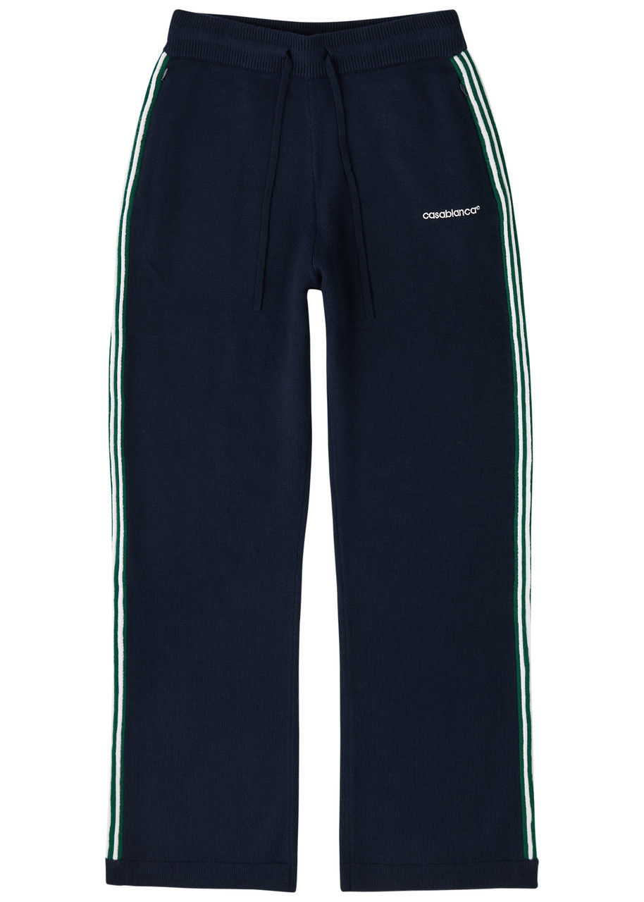 Casablanca Tennis Logo-embroidered Wool Track Pants In Navy