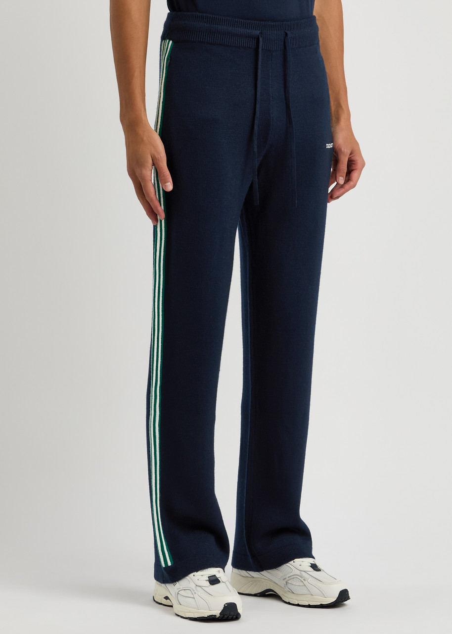 Casablanca Tennis Logo-embroidered Wool Track Pants In Navy