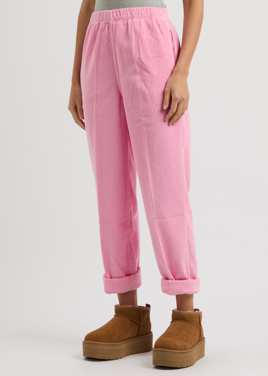 American Vintage Padow Cropped Tapered Corduroy Trousers In Pink