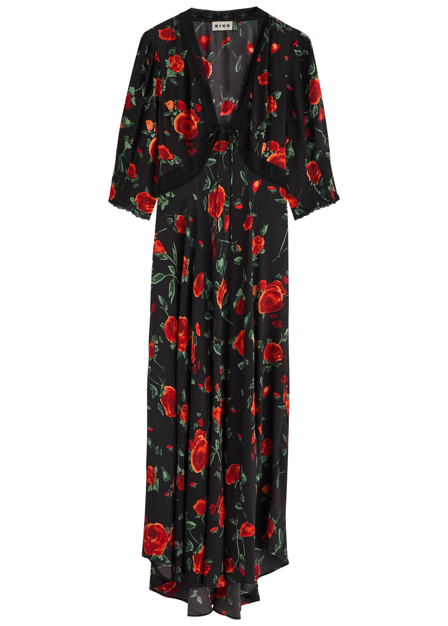 Rixo Amina Floral-print Midi Dress - Black