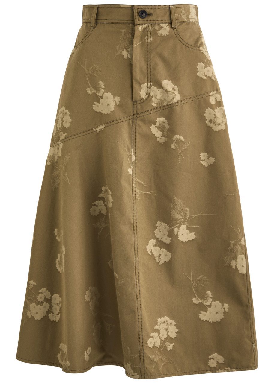 Erdem Floral-jacquard Cotton Midi Skirt In Khaki