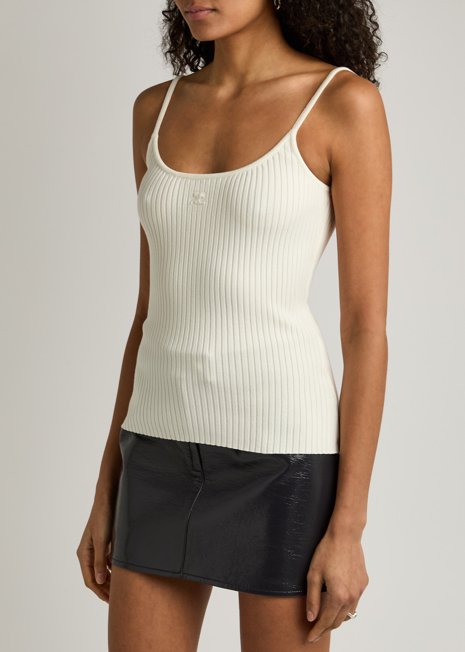 Courrèges Reedition Logo Ribbed-knit Tank In White