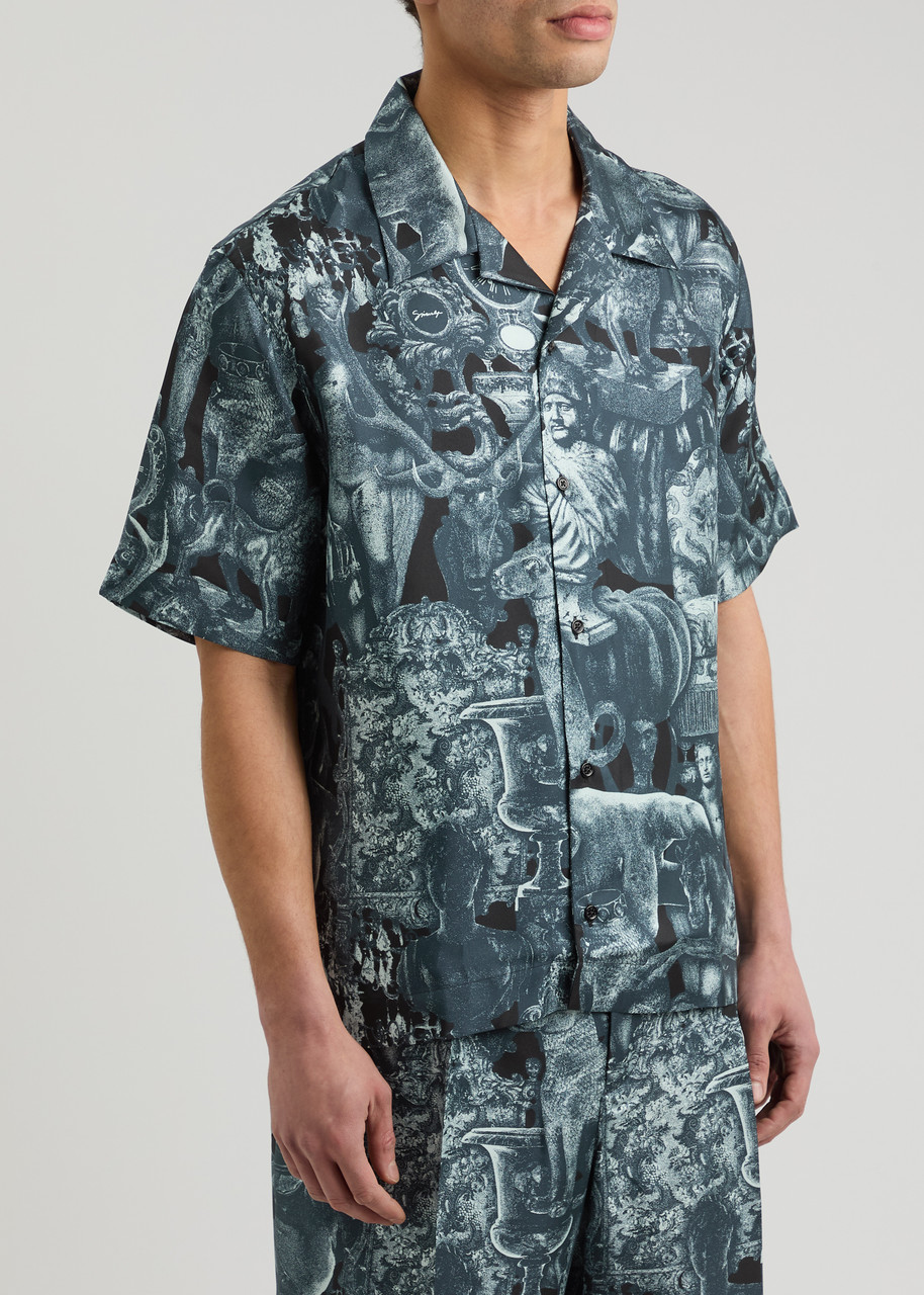 Givenchy Printed Silk-twill Shirts In Navy