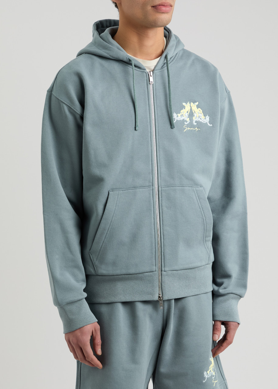 Givenchy Zipped Hoodie In Fleece With Hubert Objects Embroidery In Grey
