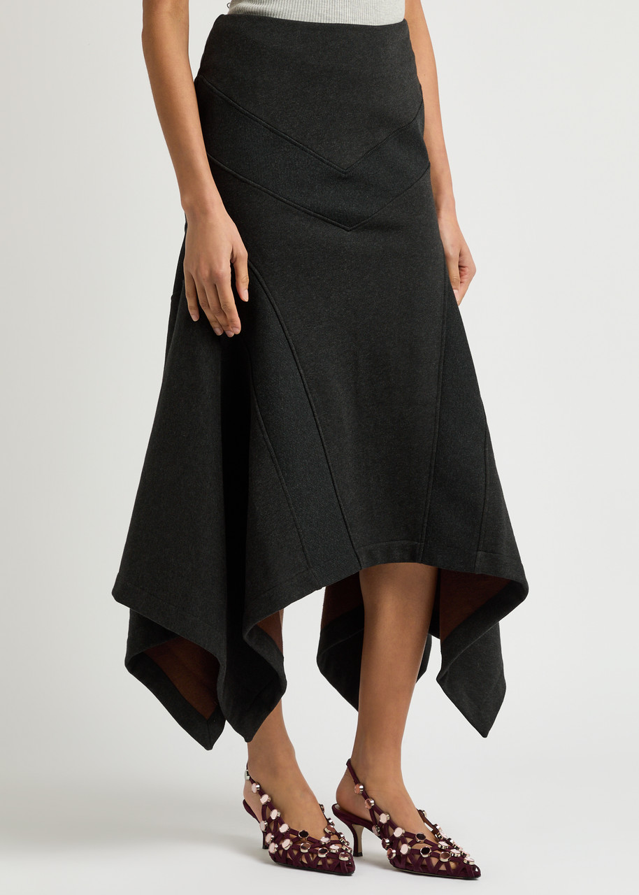 Attico Grey Midi Skirt With Logo Lettering And Handkerchief Hem In Cotton Woman In Dark Grey