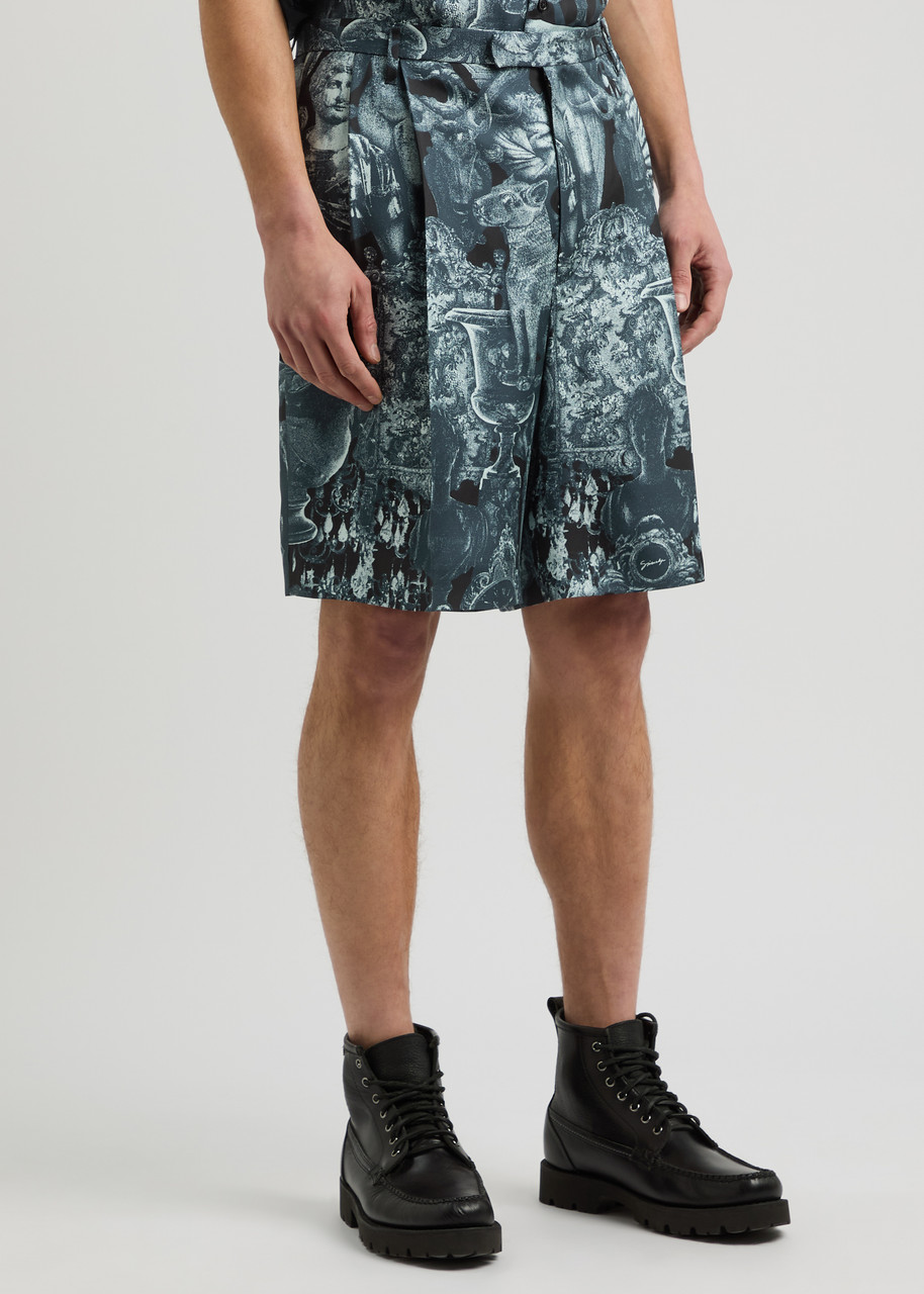 Givenchy Object Print Pleated Silk Shorts In Black