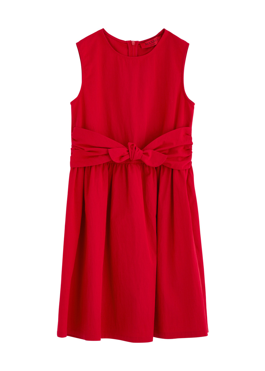 Max & Co Max&co Kids Bow-embellished Cotton-blend Poplin Dress In Red