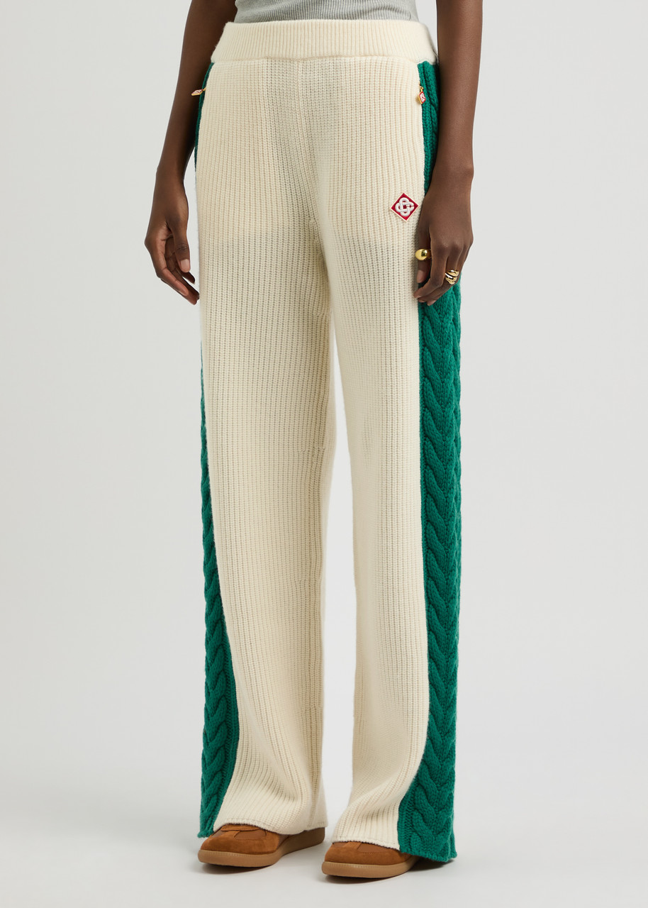 Casablanca Logo Wide-leg Wool-blend Trousers In Green