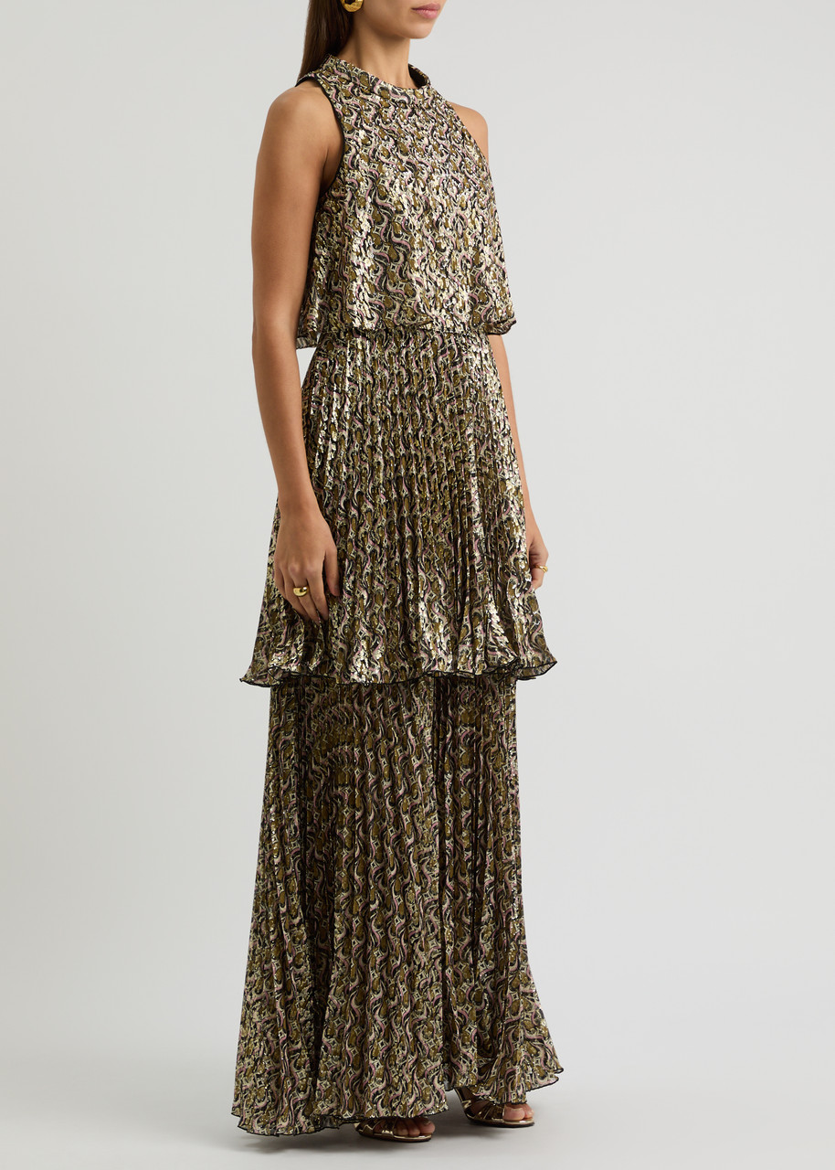 La Doublej La Double J Ball Drop Silk-blend Chiffon Maxi Dress In Multicoloured