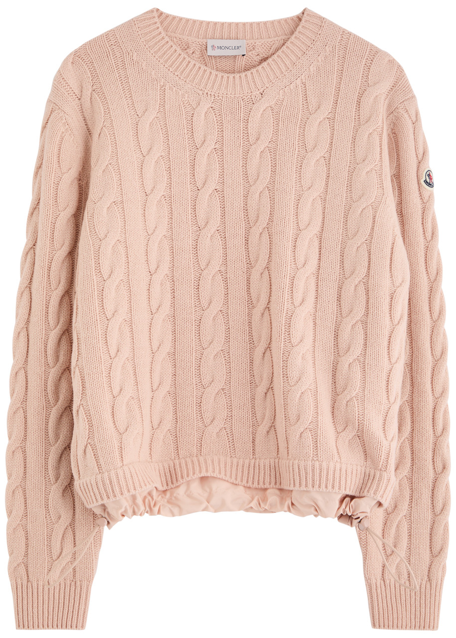 Moncler Logo Cable-knit Wool-blend Jumper In Pink Light