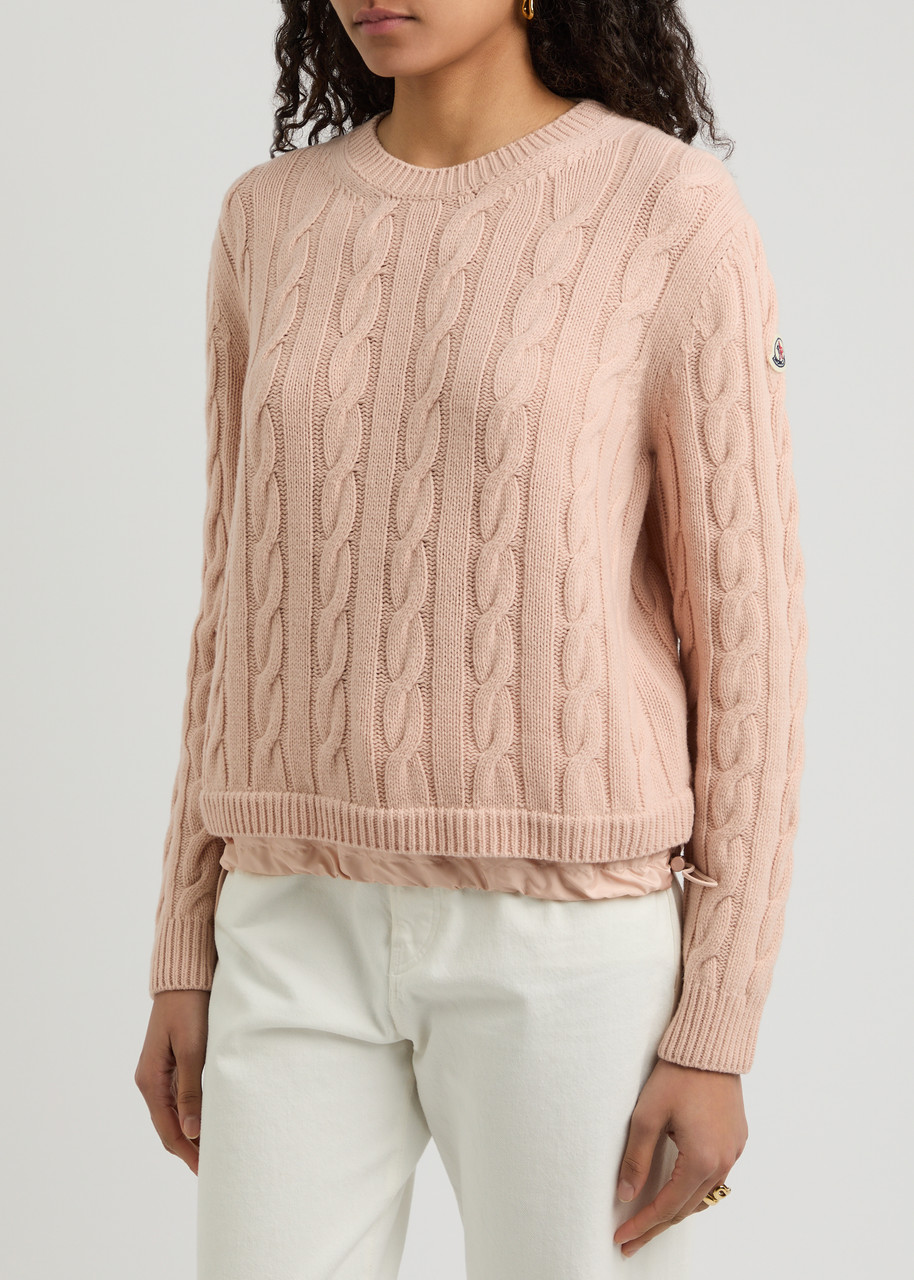 Moncler Logo Cable-knit Wool-blend Jumper In Pink Light