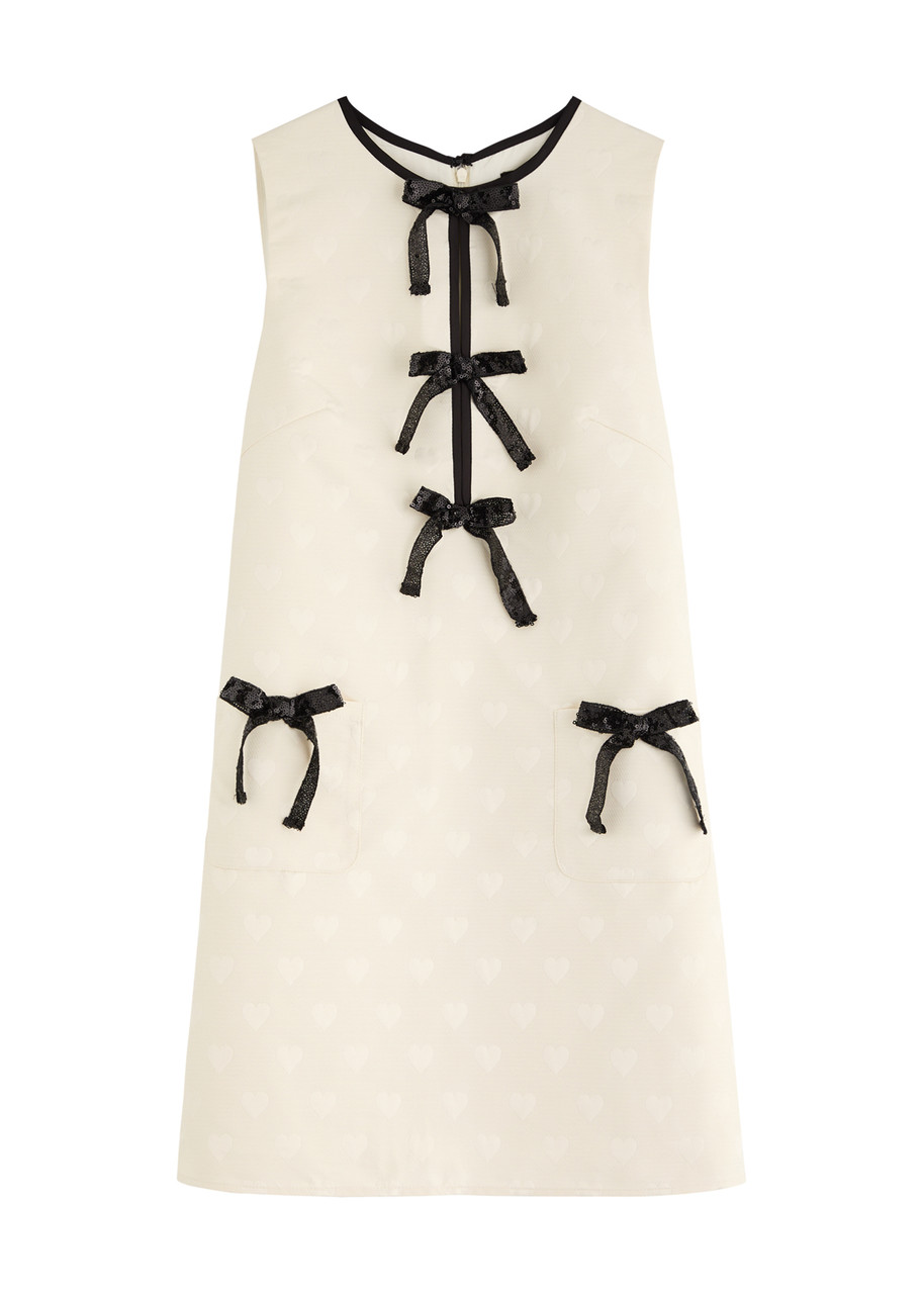 Sister Jane Tamara Bow-embellished Twill Mini Dress In White And Black