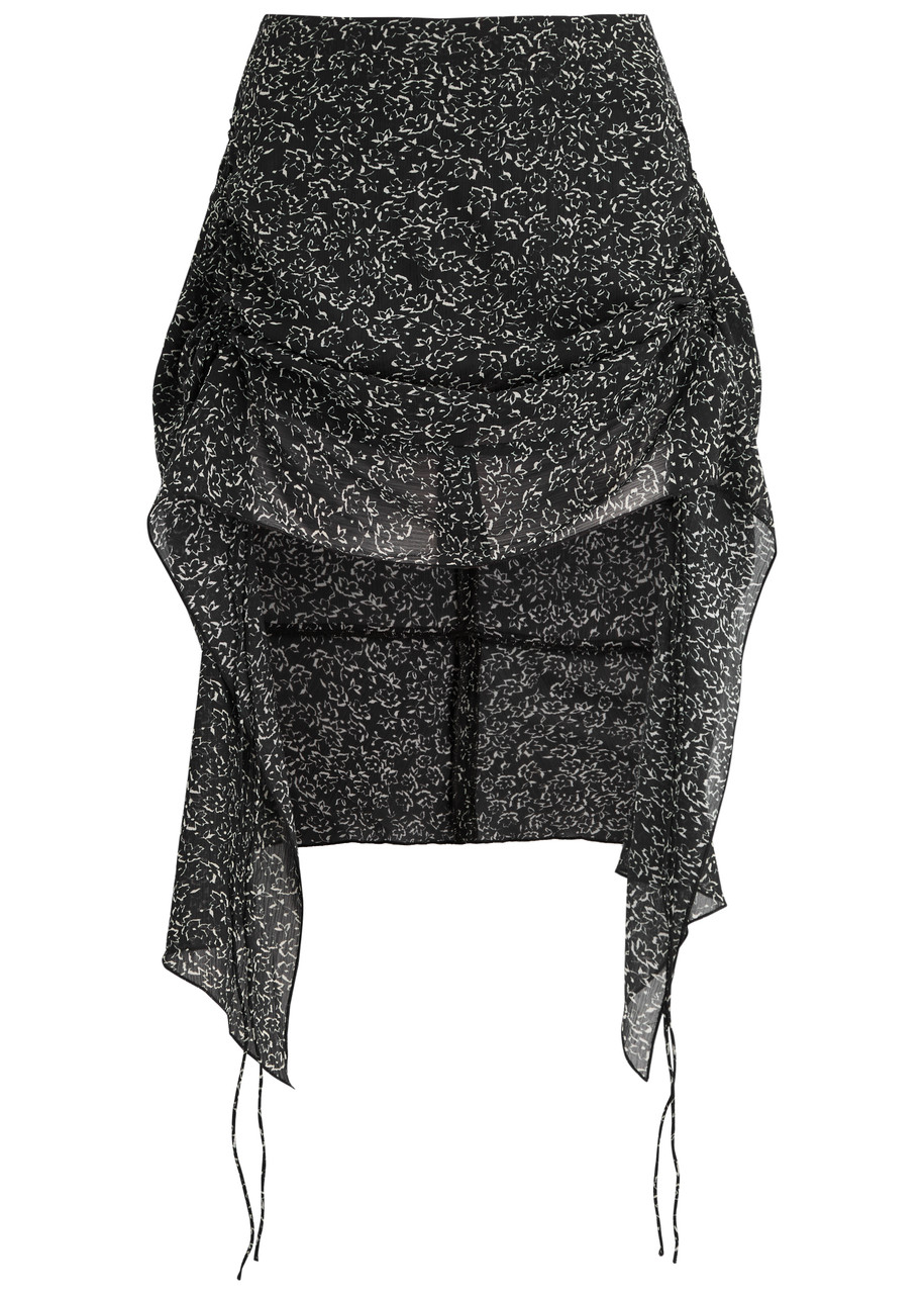 Knwls Aldra Floral-print Chiffon Mini Skirt In Black