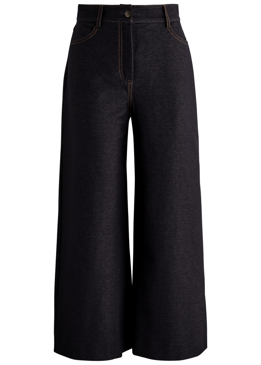 Mm Fausto Chambray Flared-leg Trousers In Navy