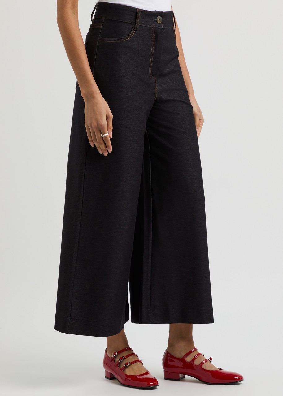 Mm Fausto Chambray Flared-leg Trousers In Navy