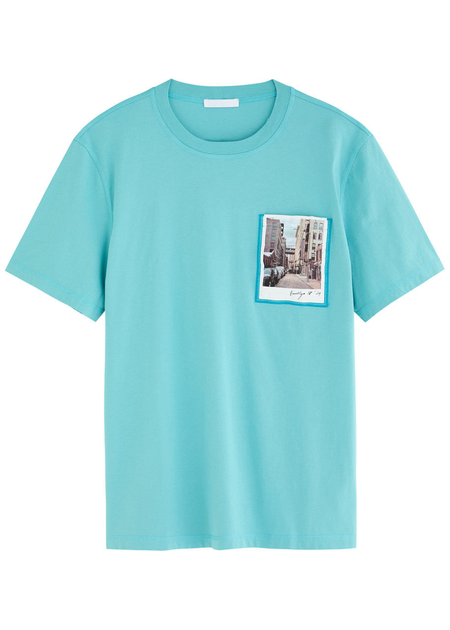 Helmut Lang Postcard Printed Cotton T-shirt - Teal - M