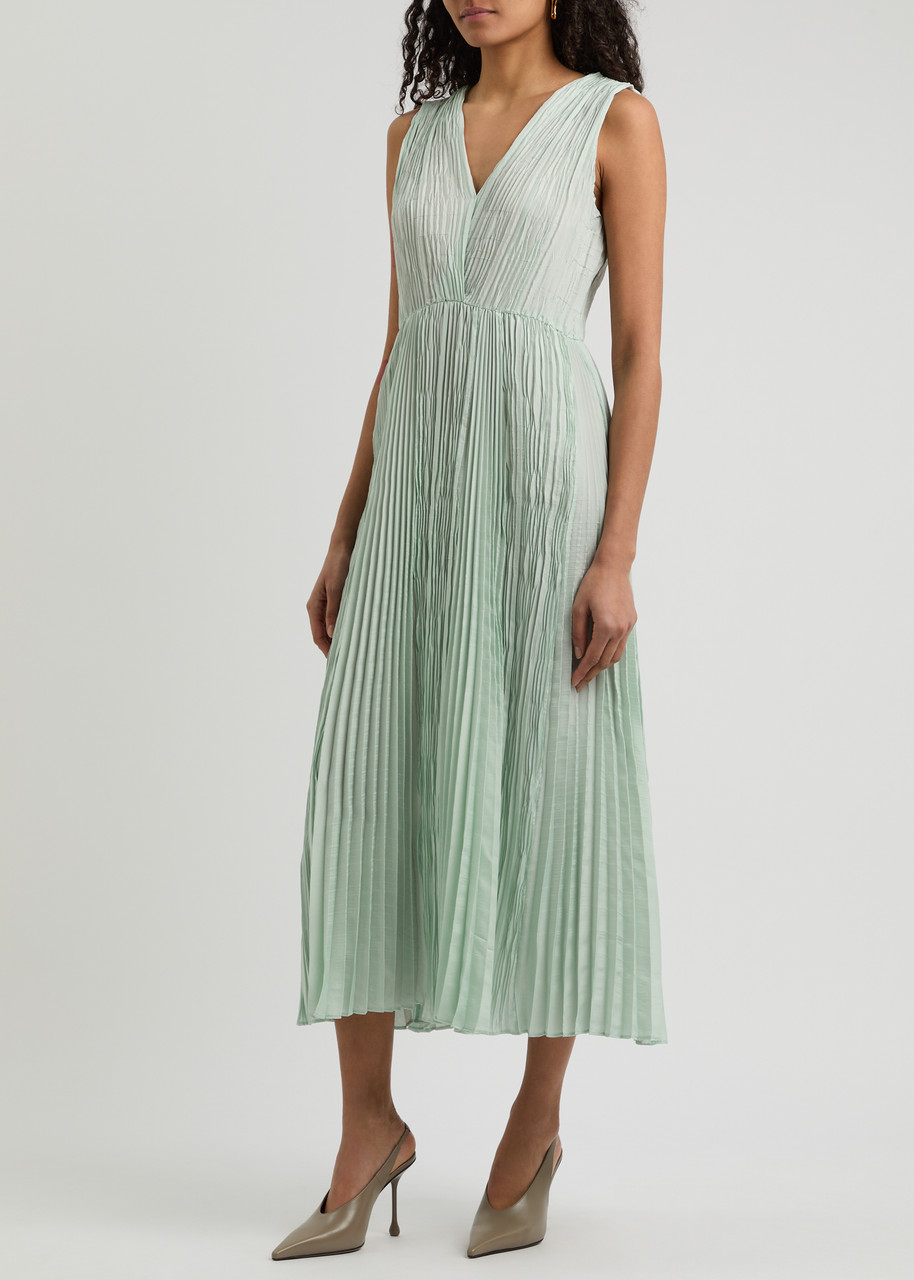 Forte Forte Pleated Long Dress In Light Green