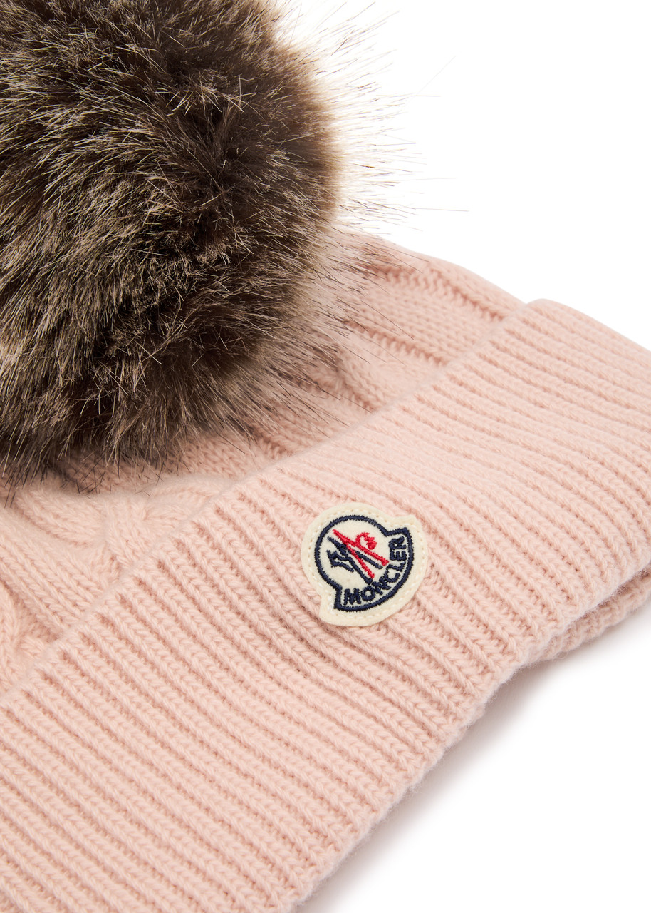 Moncler Pompom Cable-knit Wool-blend Beanie In Pink Light