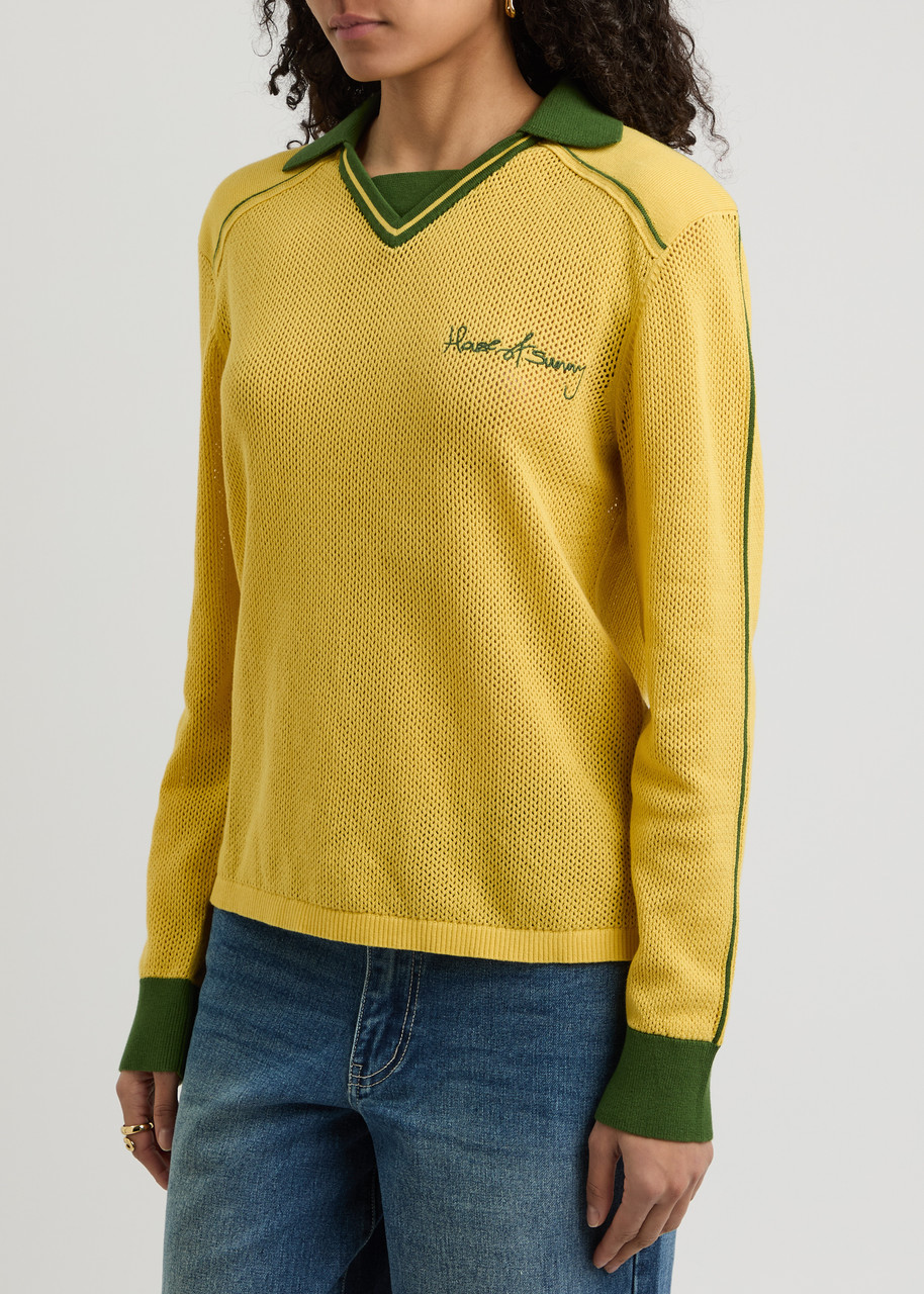 House Of Sunny Womens Keepers Fishnet-pattern Cotton-knit T-shirt Multi In Yellow