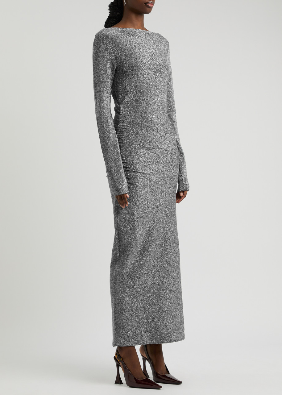 Day Birger Et Mikkelsen Halsey Ruched Metallic Lamé Maxi Dress In Black