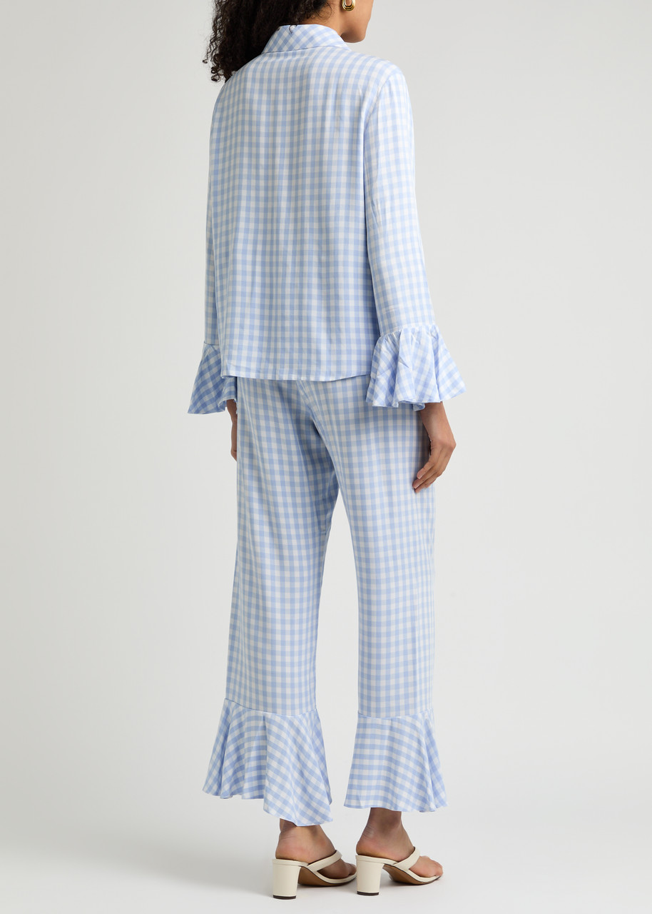  Sleeper Nebula Checked Twill Pyjama Set - Blue And White - S (uk8-10 / S) 