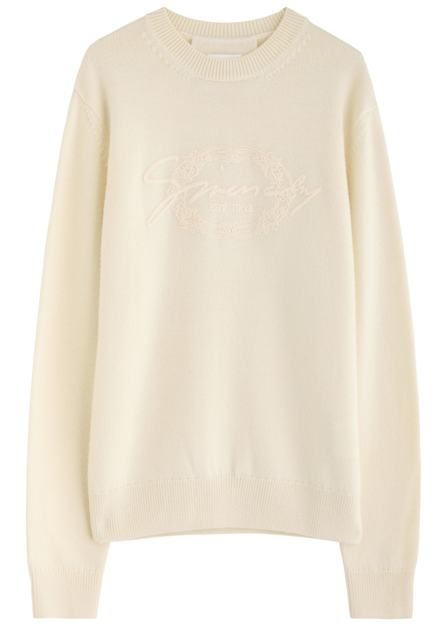 Givenchy Mens Ecru Brand-embroidery Crewneck Cotton Jumper In Cream