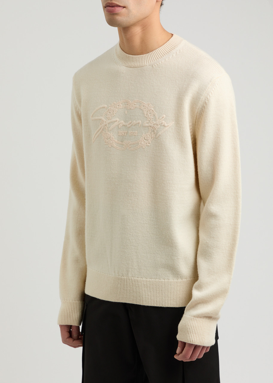 Givenchy Mens Ecru Brand-embroidery Crewneck Cotton Jumper In Cream