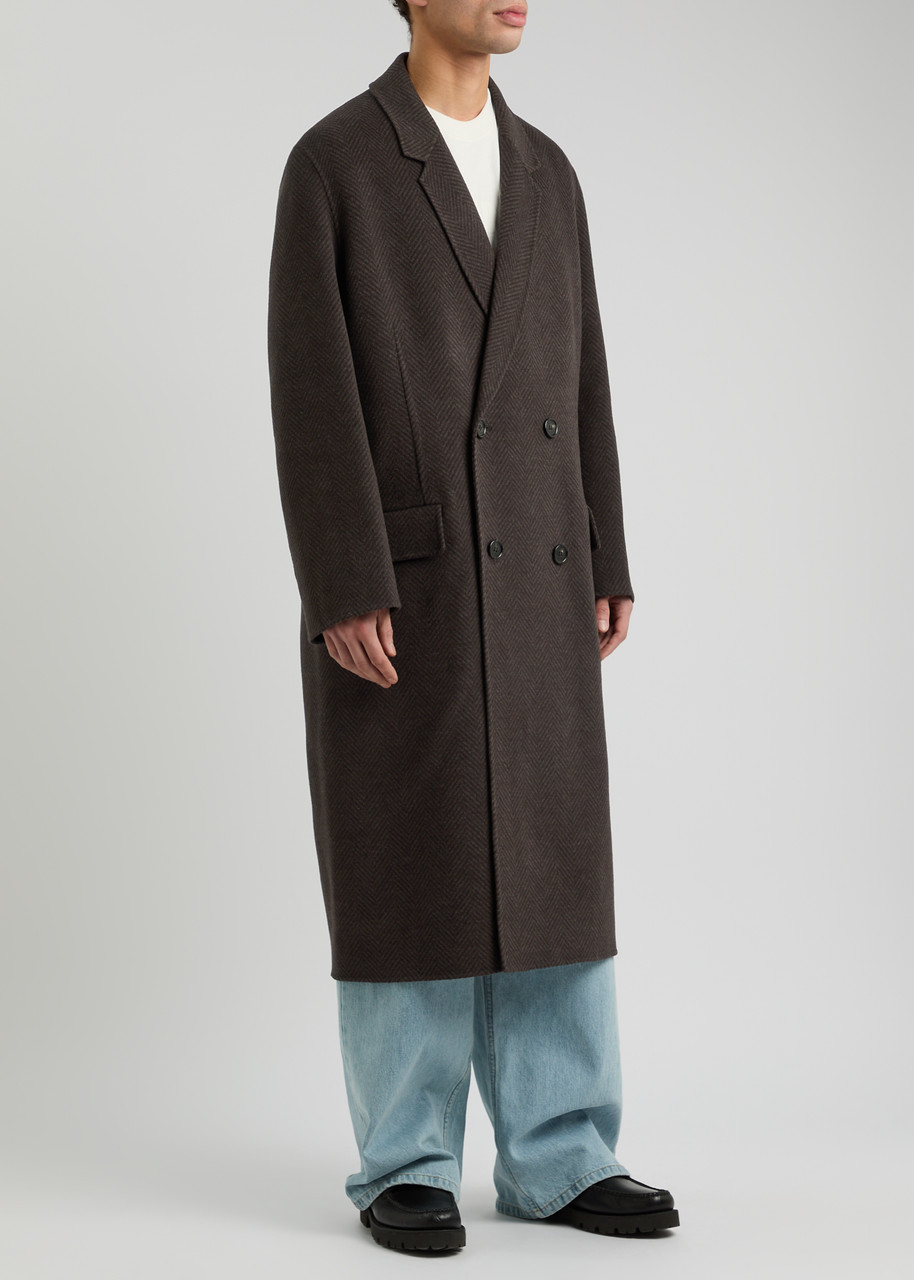 Acne Studios Herringbone-weave Wool-blend Coat In Grey