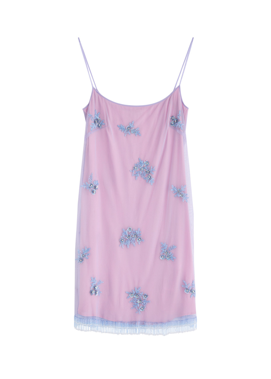 Blumarine Floral-embellished Tulle Mini Dress - Lilac