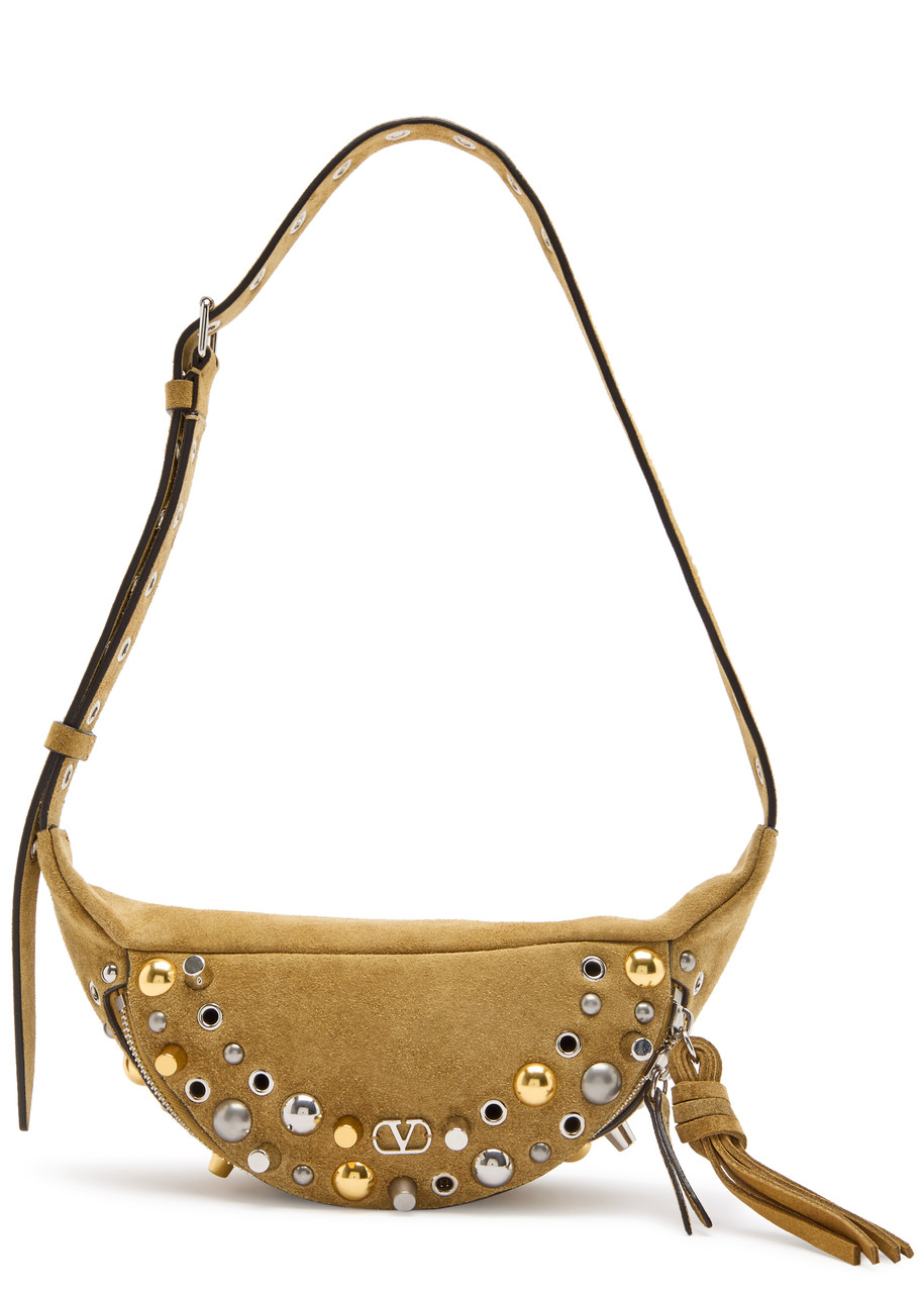 Valentino Garavani Embellished Suede Belt Bag In Brown