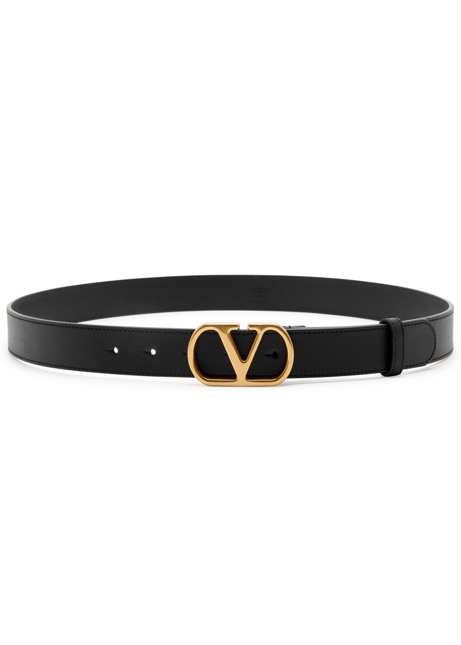 Valentino Garavani V-logo Leather Belt - Black - 100 (L)