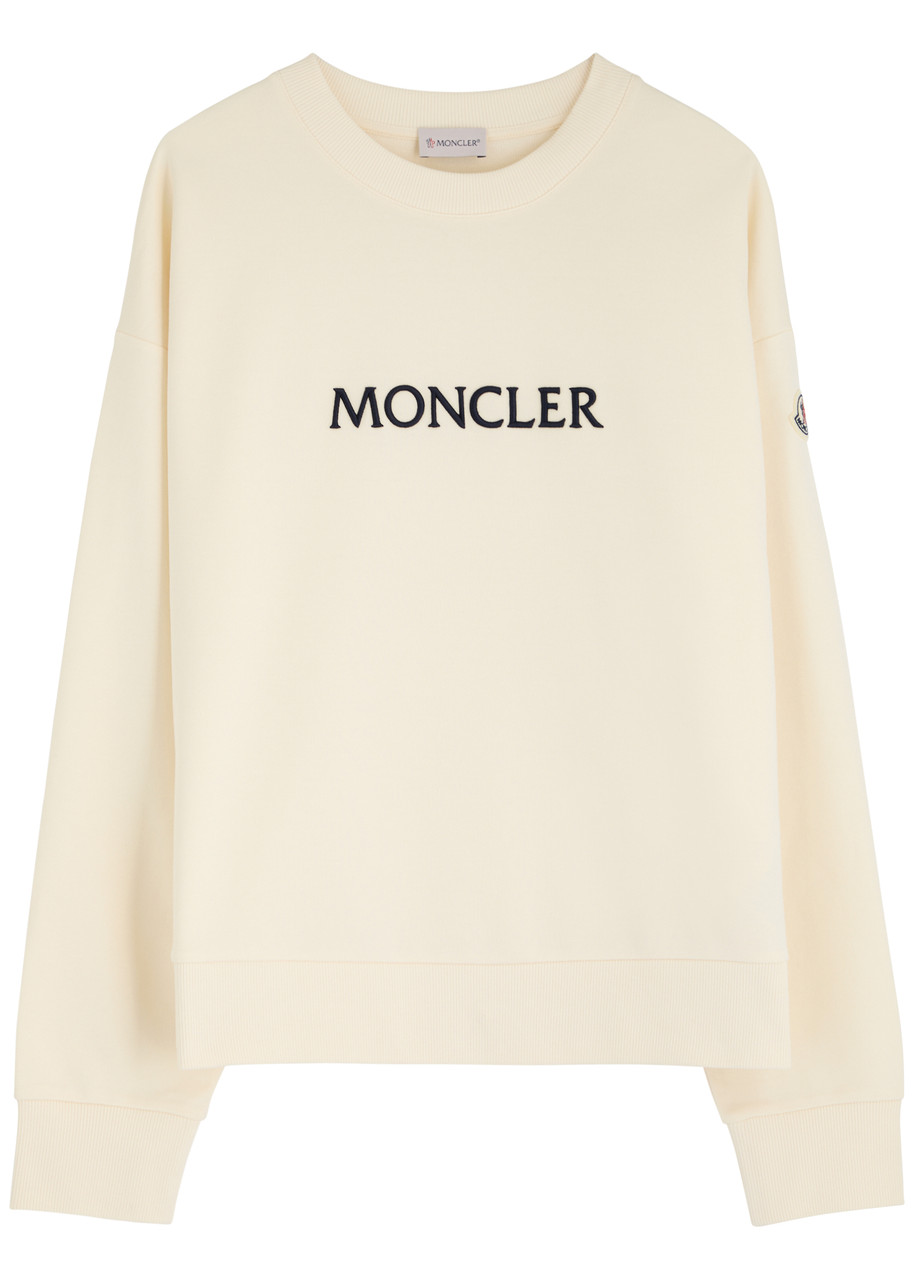 Moncler Off-white Embroidered Logo Sweatshirt In Beige