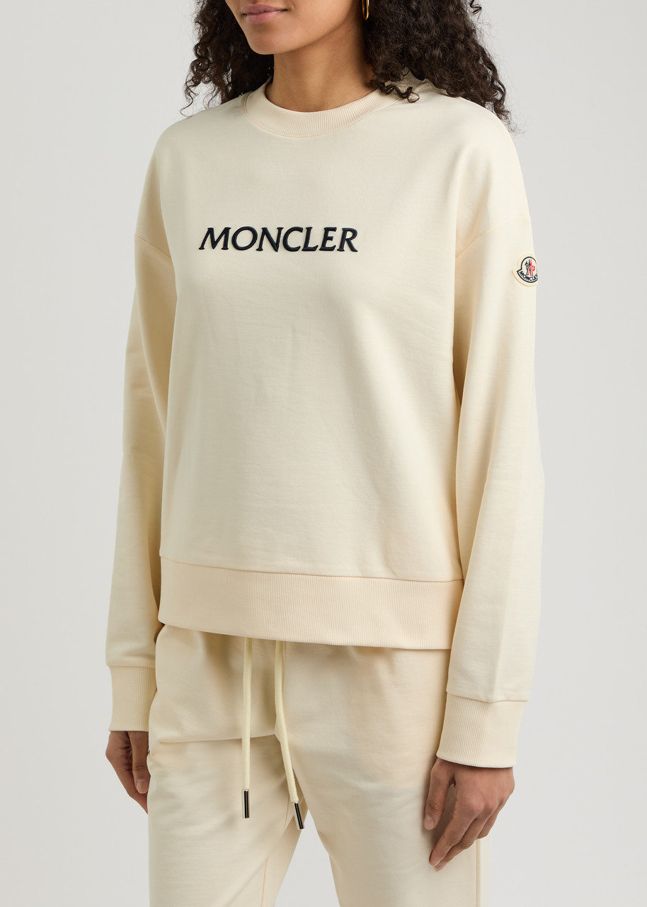 Moncler Off-white Embroidered Logo Sweatshirt In Beige
