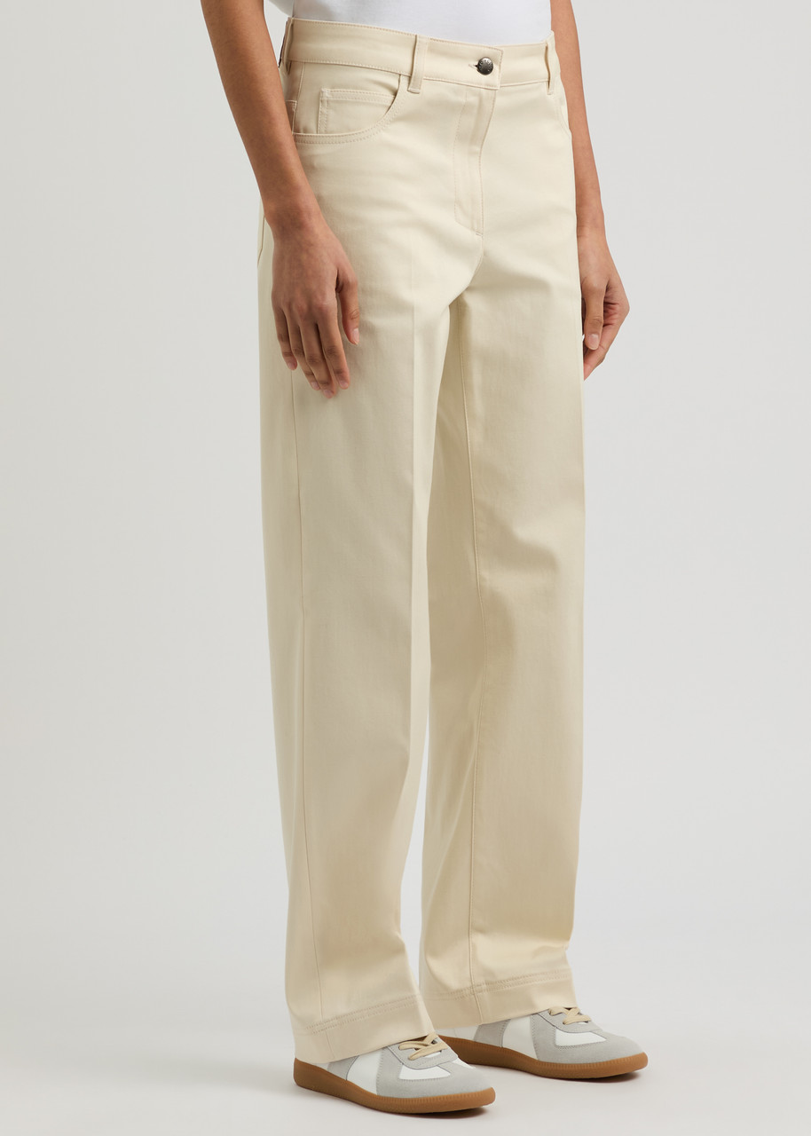 Moncler Womens Straight-leg Cotton-twill Trousers Cream In Ivory