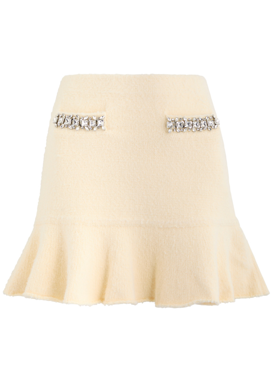 Self-portrait Crystal-embellished Mini Skirt In Neutral
