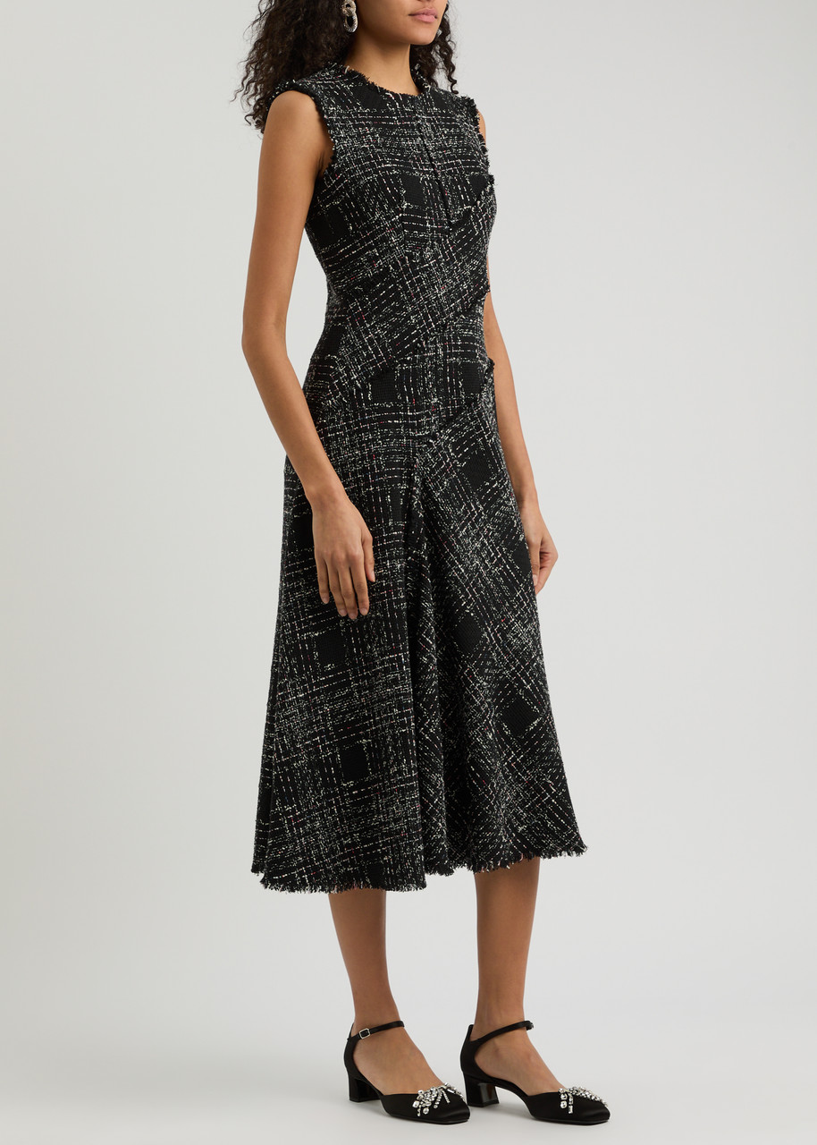Erdem Cotton-blend Tweed Midi Dress In Black