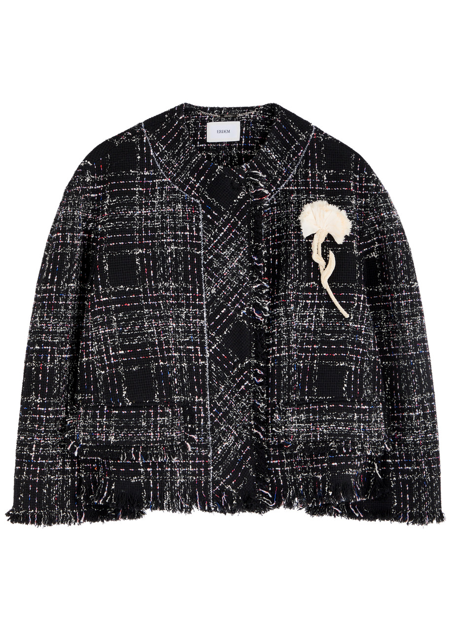 Erdem Floral-brooch Bouclé Tweed Jacket - Black - 14 (UK14 / L)