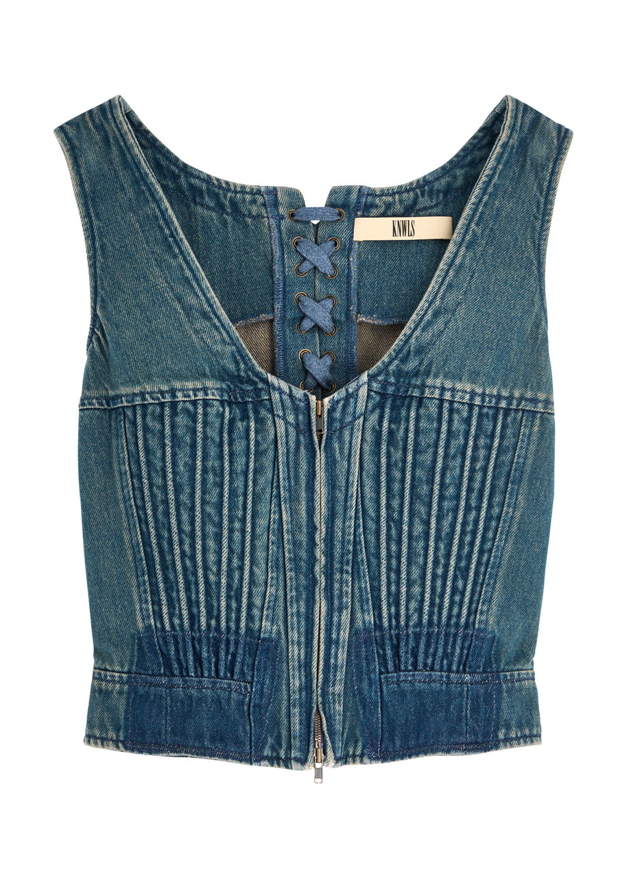 Knwls Lace-up Cropped Denim Corset top - Navy - 6 (UK6 / XS)