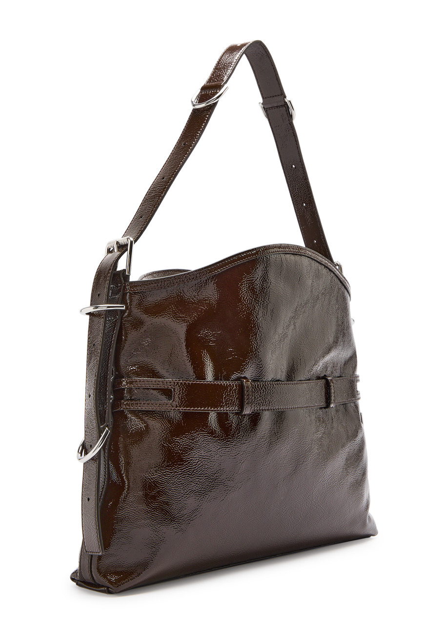 Givenchy Voyou Buckle Medium Patent Leather Shoulder Bag In Brown