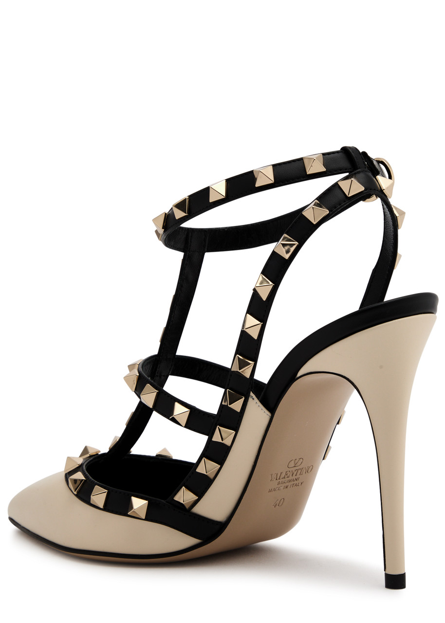 Valentino Garavani Valentino Rockstud 100 Leather Pumps In Black And White