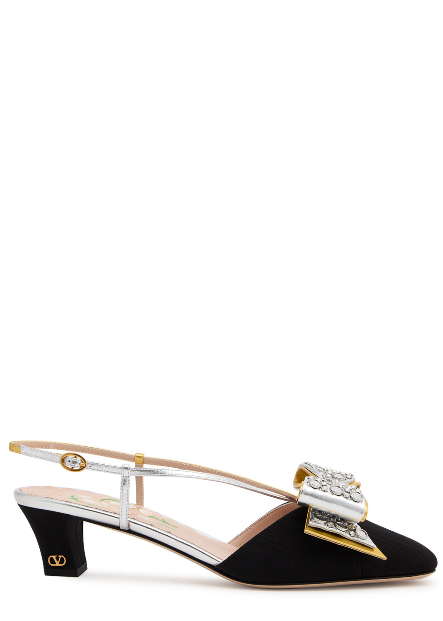 Valentino Bowow T. 45 Mid Heel Pumps In Black And Silver