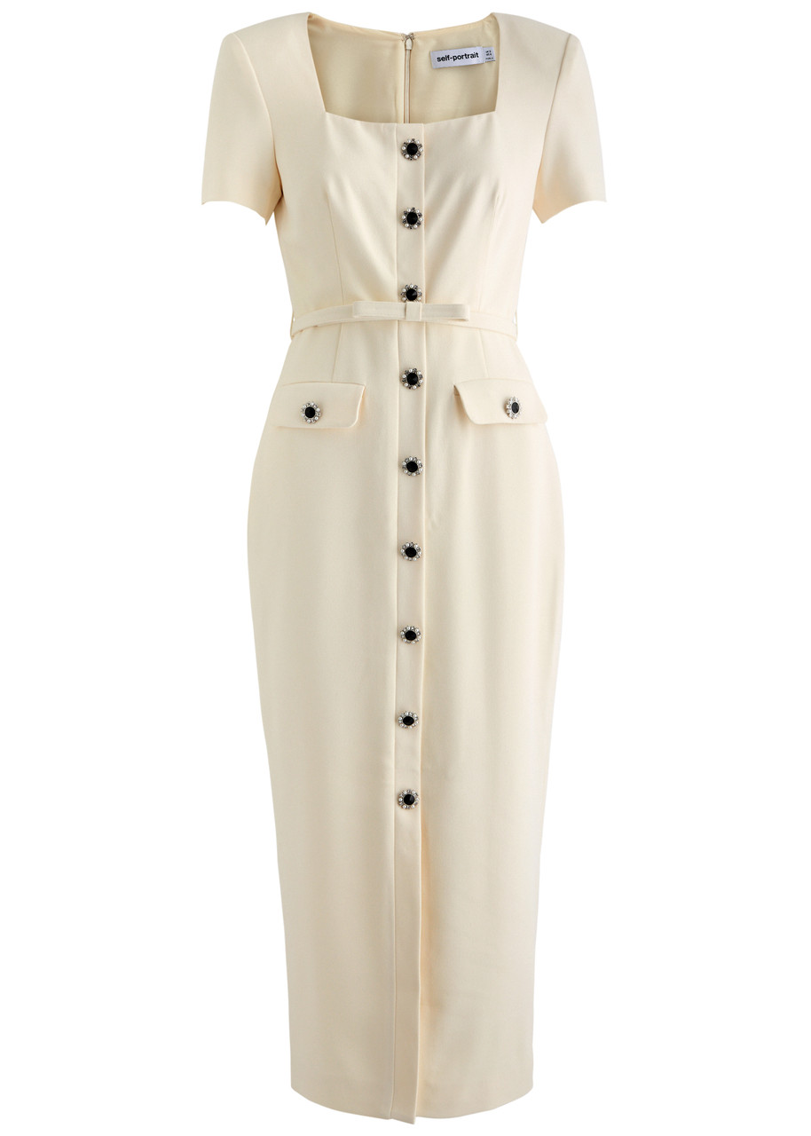 Self-portrait Belted Button-embellished Midi Dress - Cream