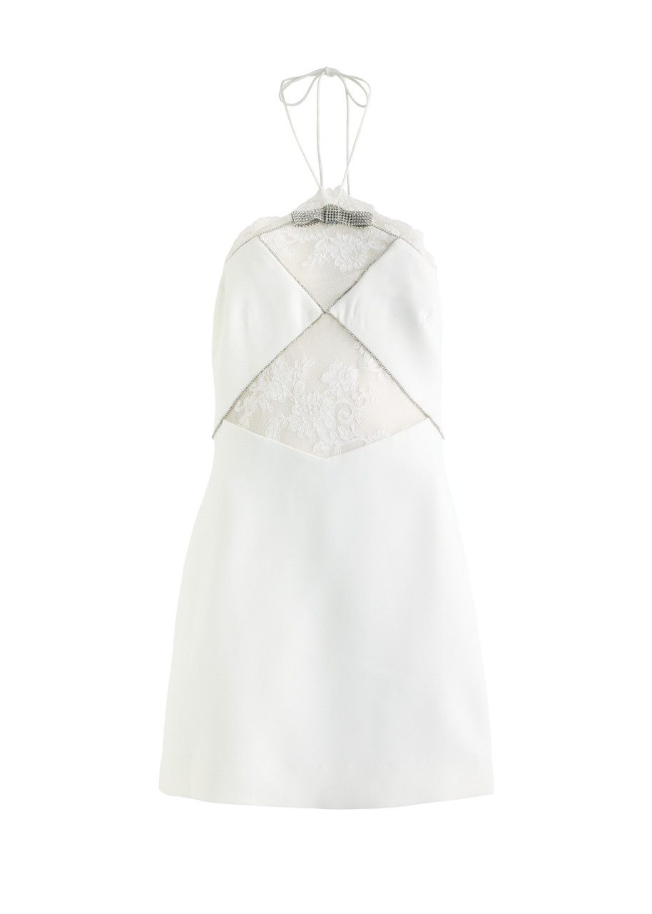 Self-portrait Bow-embellished Lace-trimmed Mini Dress - White - 12 (UK12 / M)