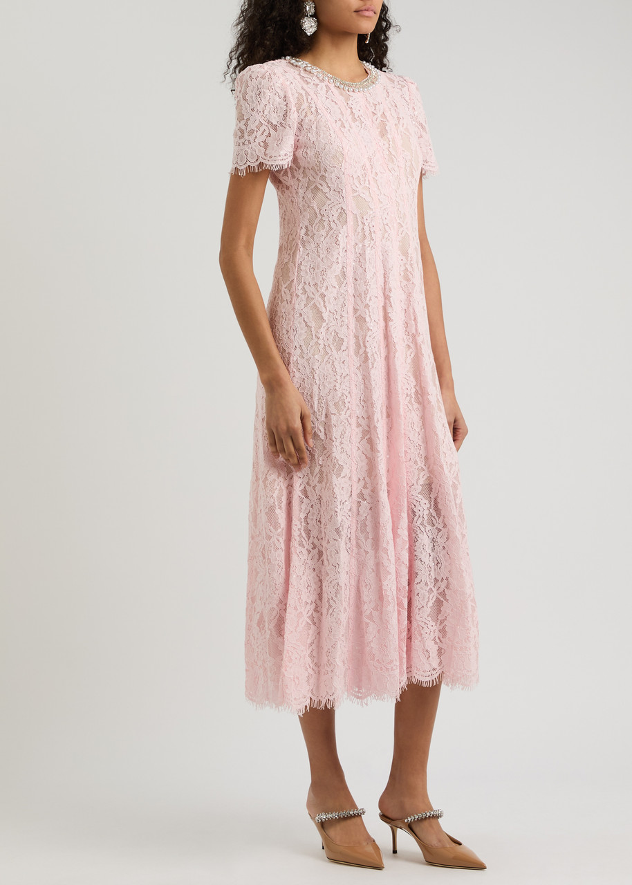 Self-portrait Embellished Floral Lace Midi Dress In Pink